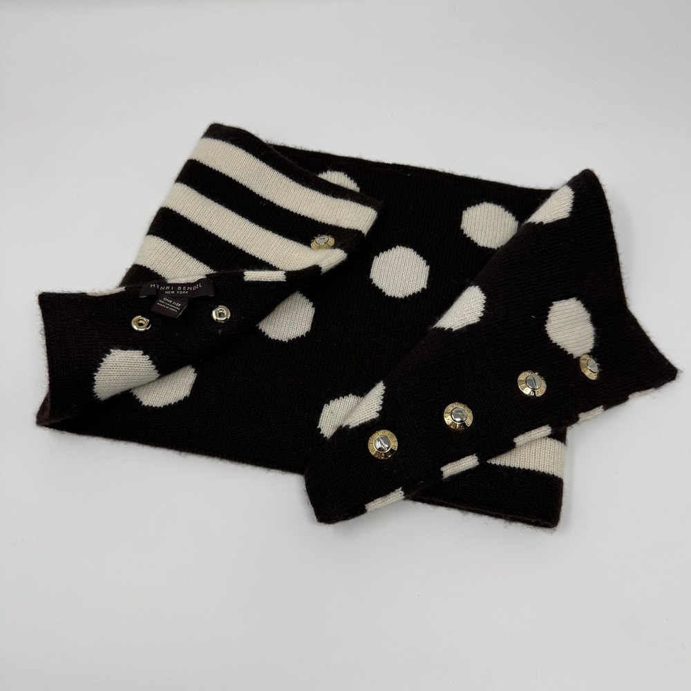 Women's Henri bendel 100% cashmere neck warmer scarf signature stripe polka dots